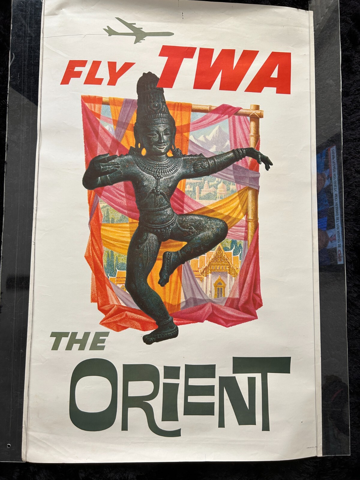 Orig. Vintage 1959 THE ORIENT - FLY TWA JETS DAVID KLEIN Airline Travel Poster Orig. Vintage 1959 THE ORIENT - FLY TWA JETS DAVID KLEIN Airline Travel Poster