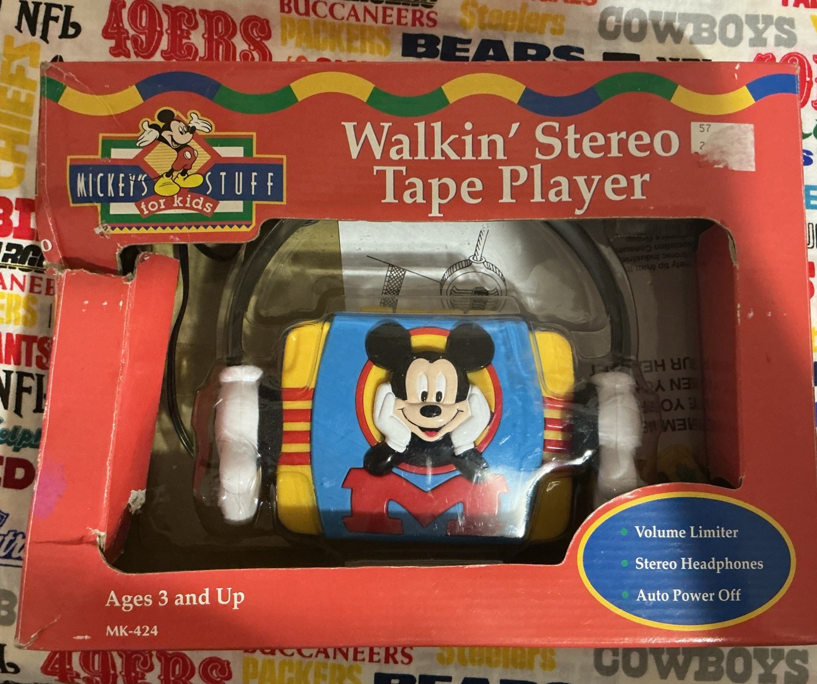 RARE New 1988 Disney Mickey's Stuff Cassette Tape Player Walking Stereo MK-424 RARE New 1988 Disney Mickey's Stuff Cassette Tape Player Walking Stereo MK-424