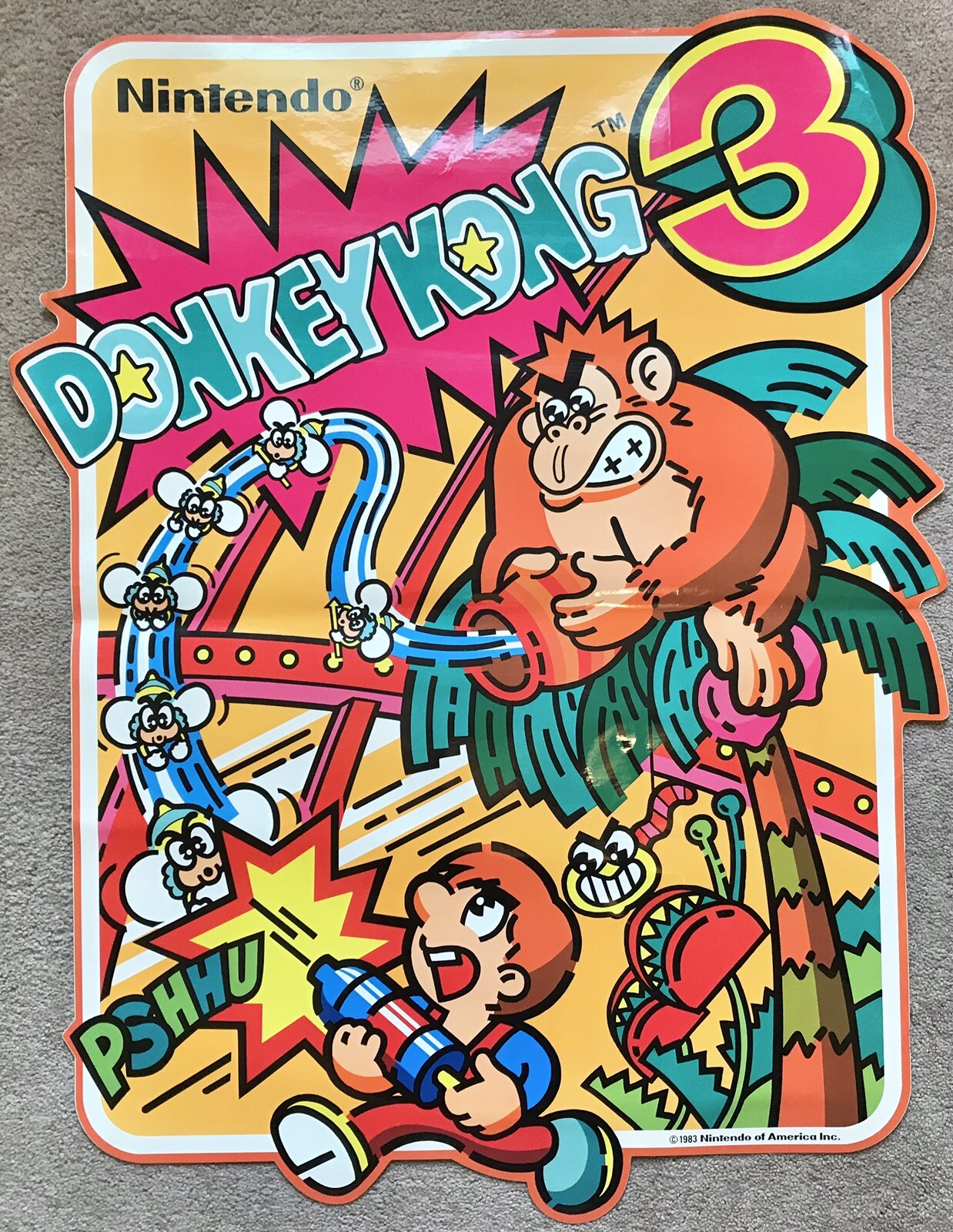 RARE 1983 Genuine Nintendo DONKEY KONG 3 Arcade SIDE ART Decal OEM NEW UNUSED RARE 1983 Genuine Nintendo DONKEY KONG 3 Arcade SIDE ART Decal OEM NEW UNUSED