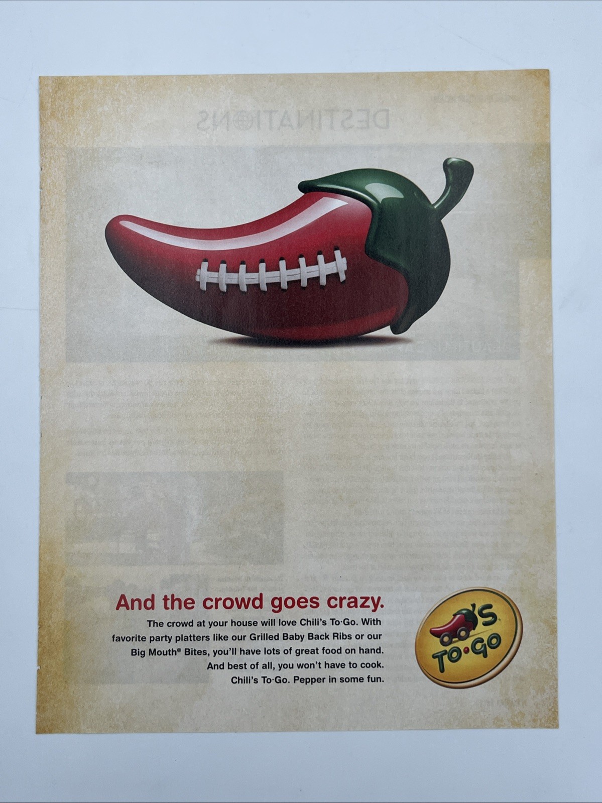 2008 Magazine Print Ad Advertisement Chili’s Chillis To Go Football Restaurant 2008 Magazine Print Ad Advertisement Chili’s Chillis To Go Football Restaurant