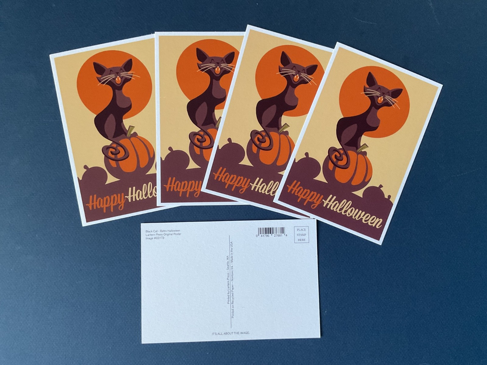Lantern Press Postcard Halloween Pumpkins Black Cat lot of 5