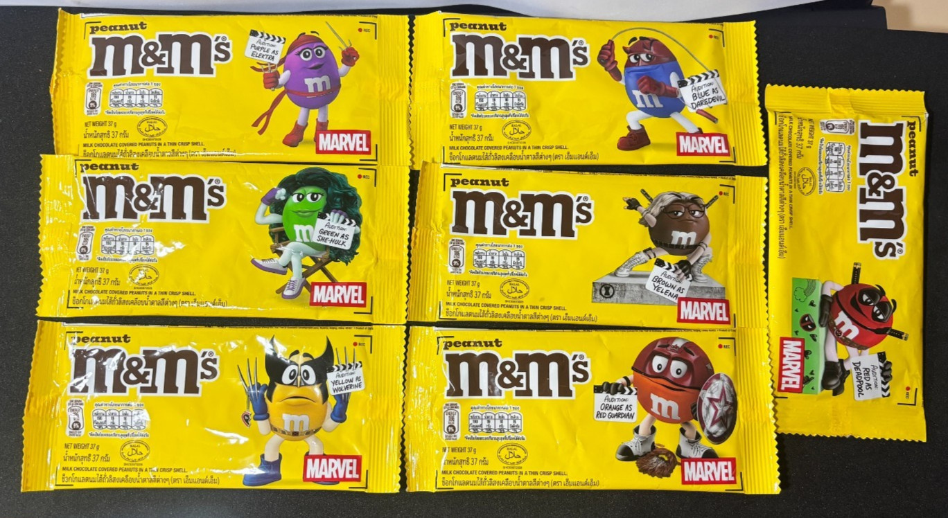 MARVEL Peanut M&M's set of 7 Packs without Candy forcollection Thailand