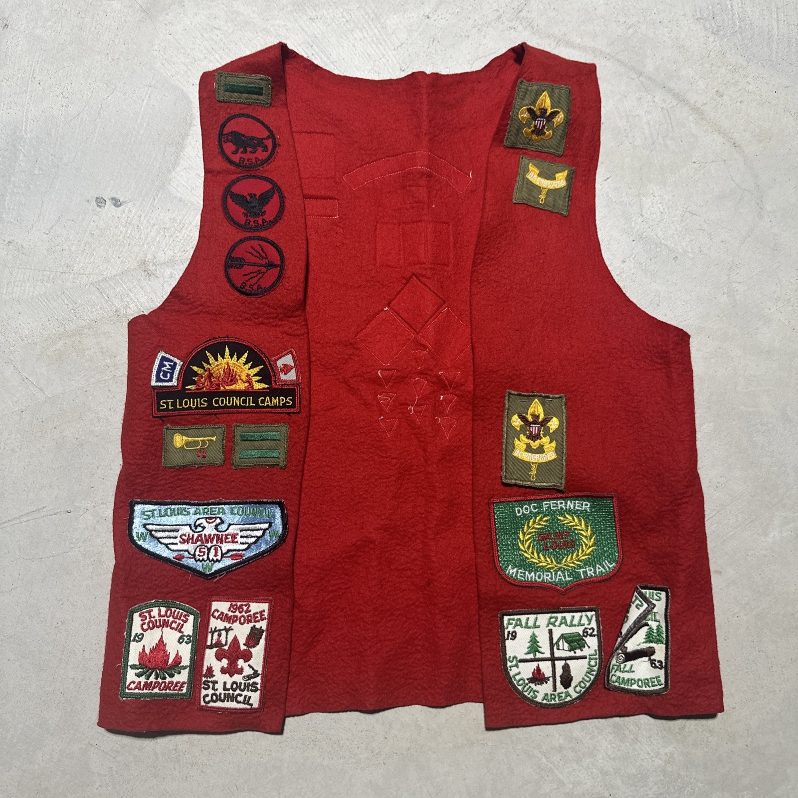 Vintage Boy Scout Vest Red Felted Wool Patches Badges Travel Camp BSA 1950s 60s Vintage Boy Scout Vest Red Felted Wool Patches Badges Travel Camp BSA 1950s 60s