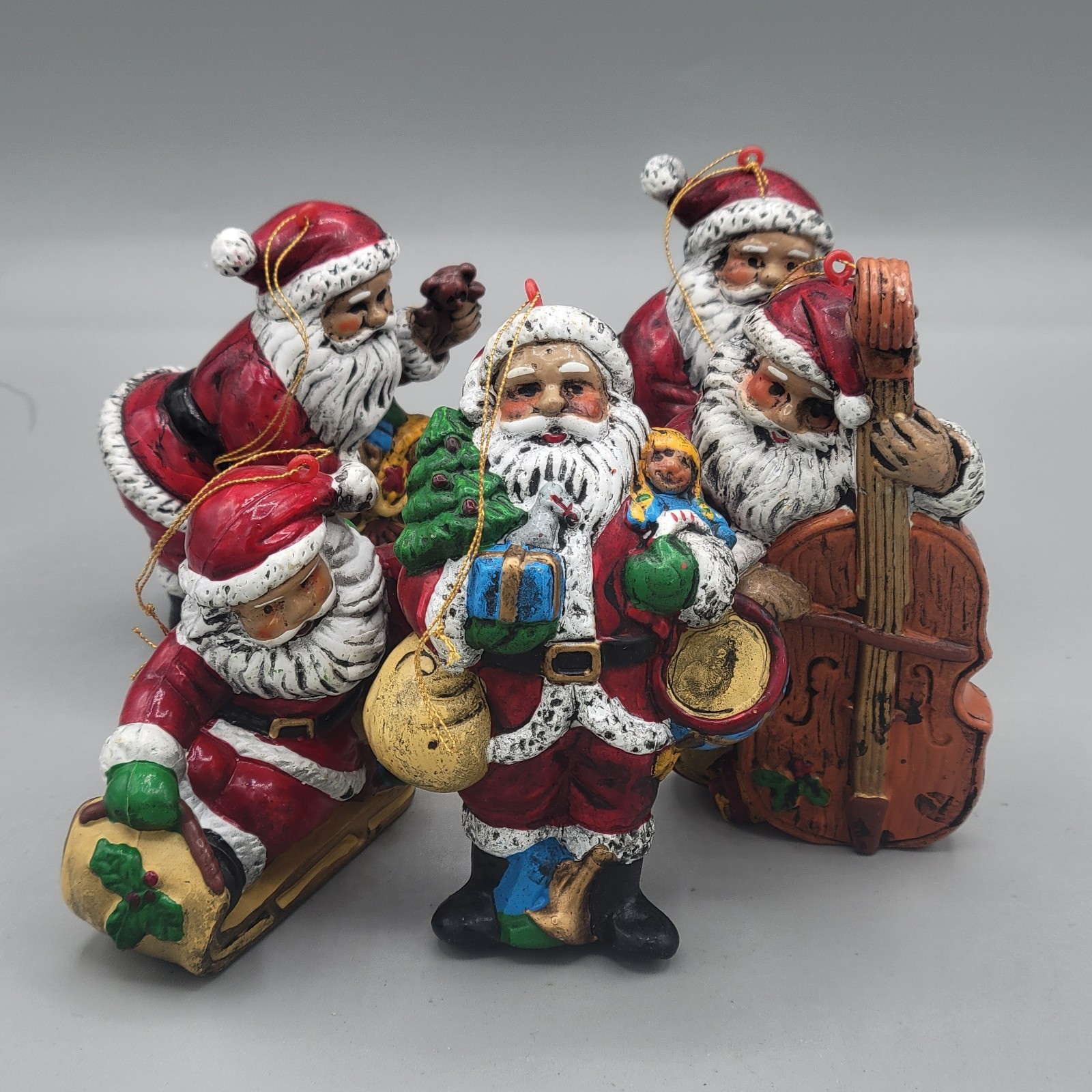 Vintage Molded Plastic Santa Christmas Ornaments Old World Style Lot of 5 Vintage Molded Plastic Santa Christmas Ornaments Old World Style Lot of 5