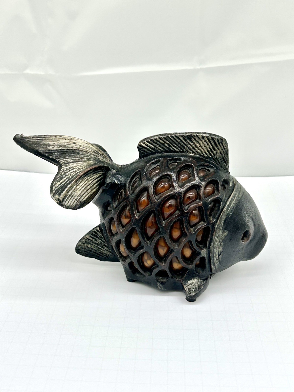 Vintage Heavy Cast Iron Koi Fish Goldfish Japanese Garden Candle Lantern