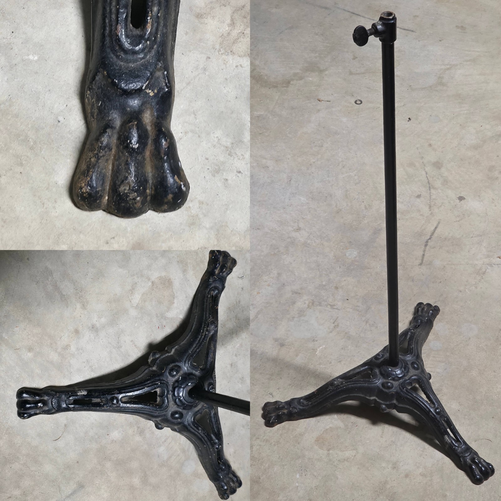 Vintage Antique Kliegl Bros Cast Iron Claw Foot Stand 