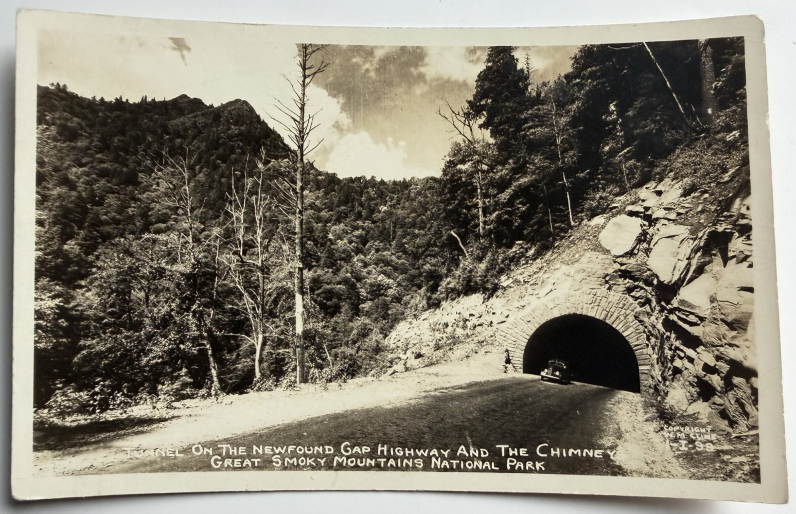 c1940s RPPC Cline Tunnel Newfound Gap Highway Smoky Mountains Postcard TN
