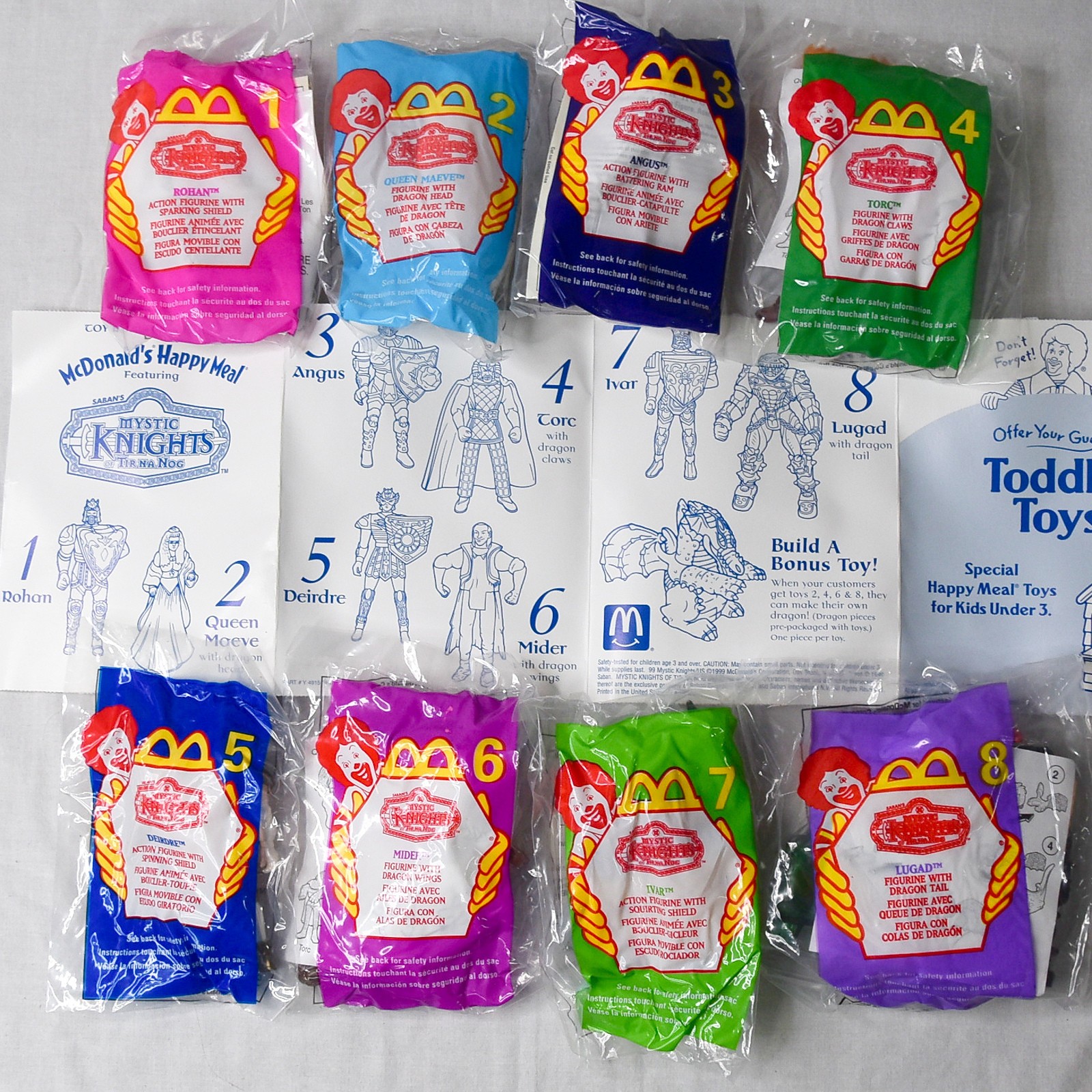 McDonalds 1999 Mystic Knights Complete Set 8 Sealed w Card Dragon Bonus