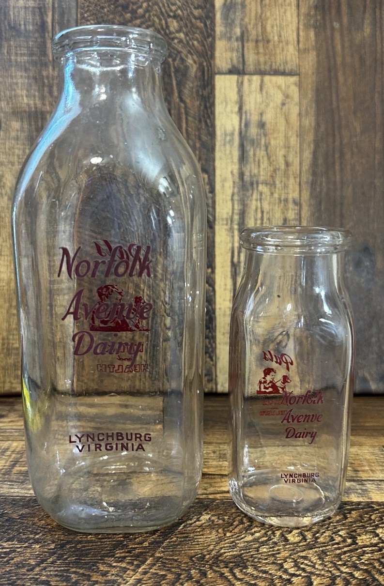 VINTAGE NORFOLK AVENUE DAIRY MILK BOTTLE LOT QUART HALF PINT LYNCHBURG,VA VINTAGE NORFOLK AVENUE DAIRY MILK BOTTLE LOT QUART HALF PINT LYNCHBURG,VA