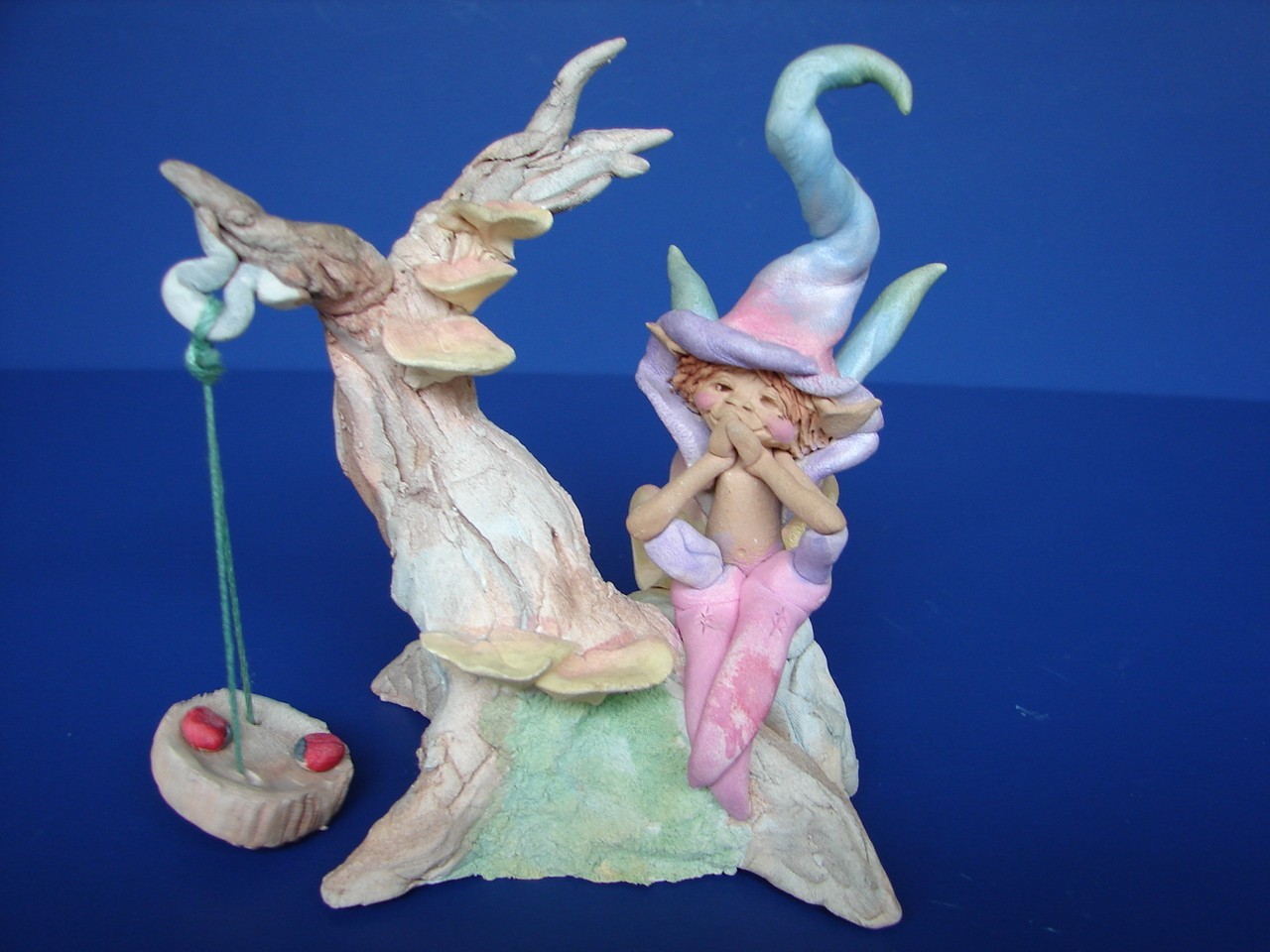Elfin Collection Stephen Wise Elf Fairy Signed Vintage Sculpted Clay Tree Basket
