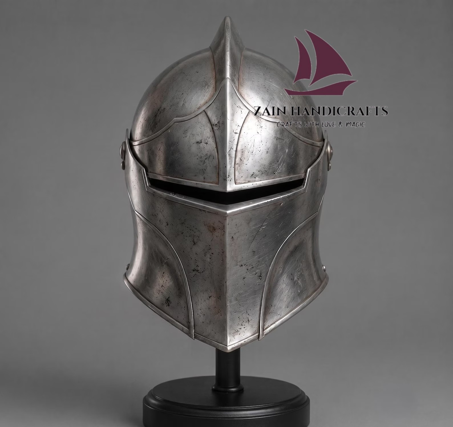 ZAIN Medieval Knight Helmet Handmade Steel Armor Helmet SCA LARP Cosplay Costume ZAIN Medieval Knight Helmet Handmade Steel Armor Helmet SCA LARP Cosplay Costume