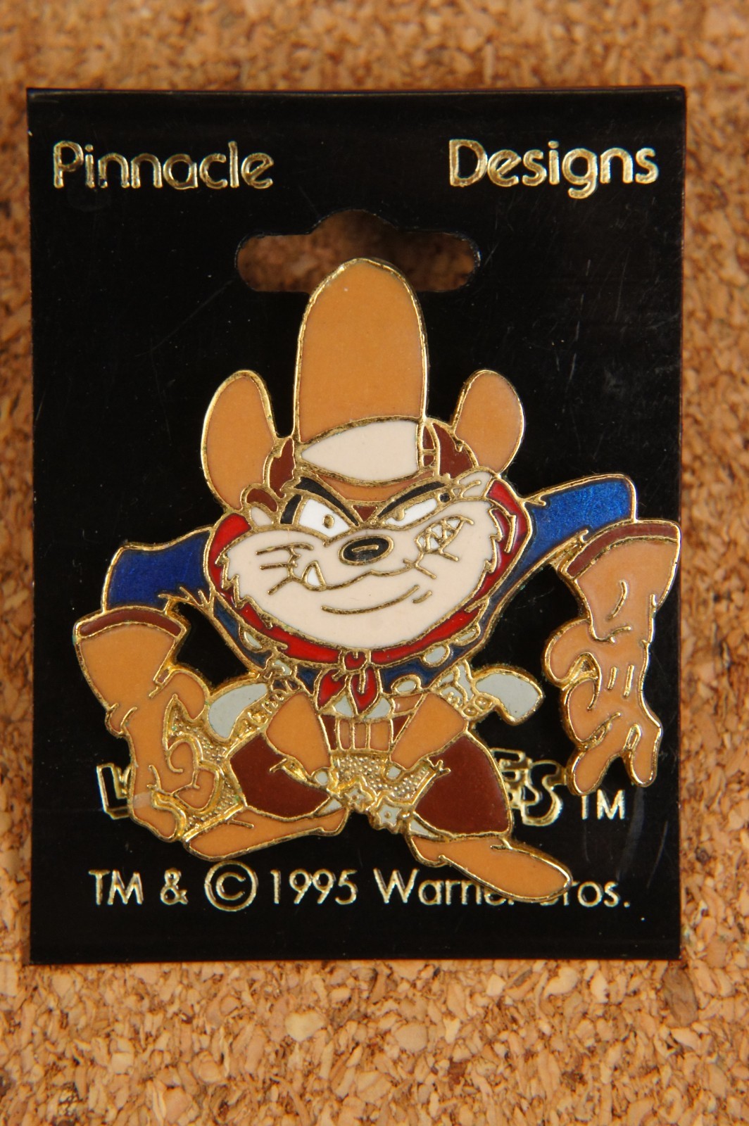 Vintage 1995 Taz Tasmanian Devil Cowboy Pinnacle Designs Pin Carded