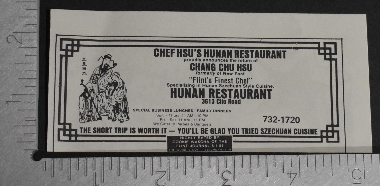 1981 Print Ad Chef Hsu's Hunan Restaurant 3613 Clio Road Flint Michigan Szechuan