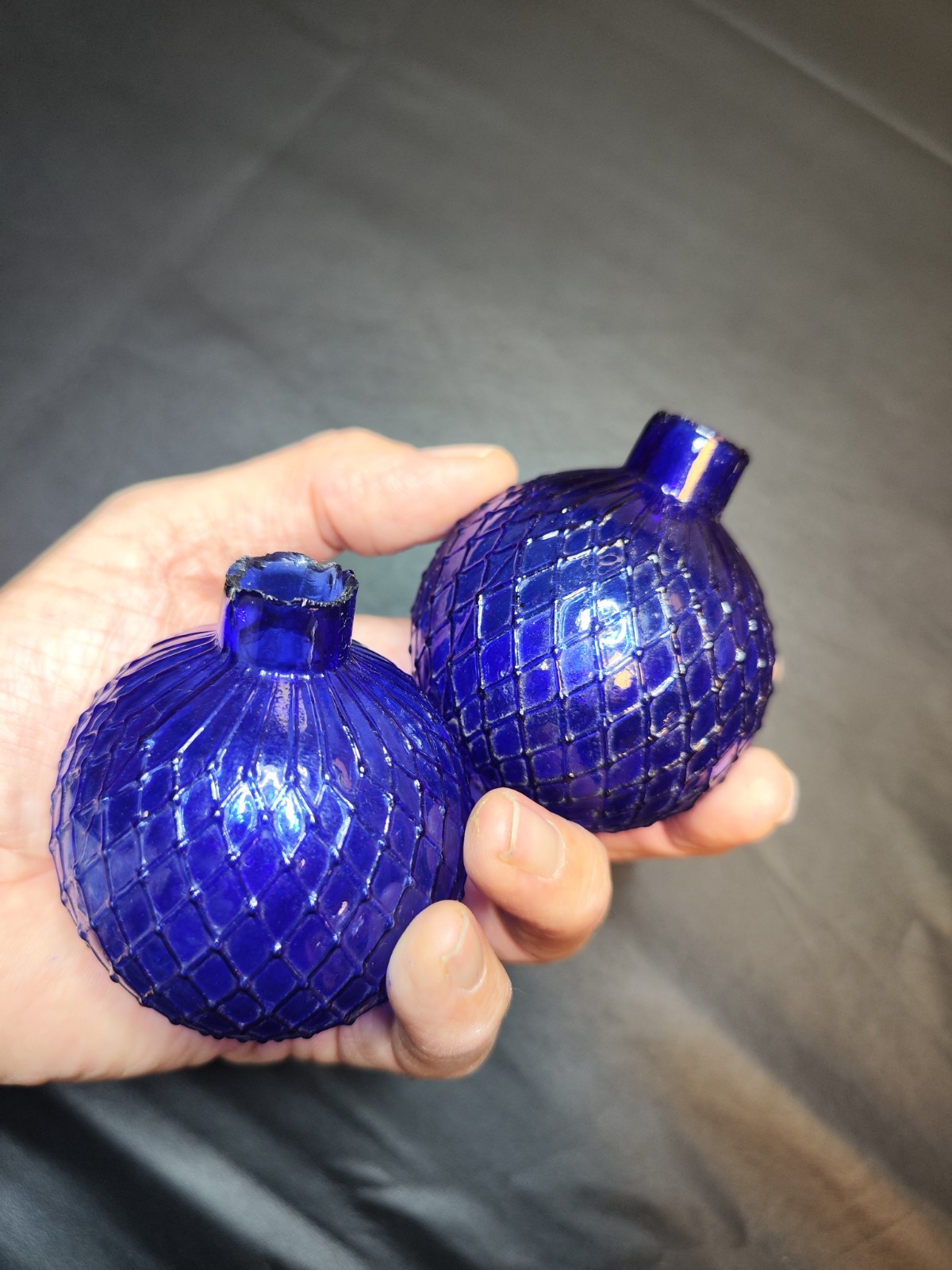 Pair Antique 1880s Cobalt Blue Blown Glass Target Balls - Shooting Sport Pair Antique 1880s Cobalt Blue Blown Glass Target Balls - Shooting Sport