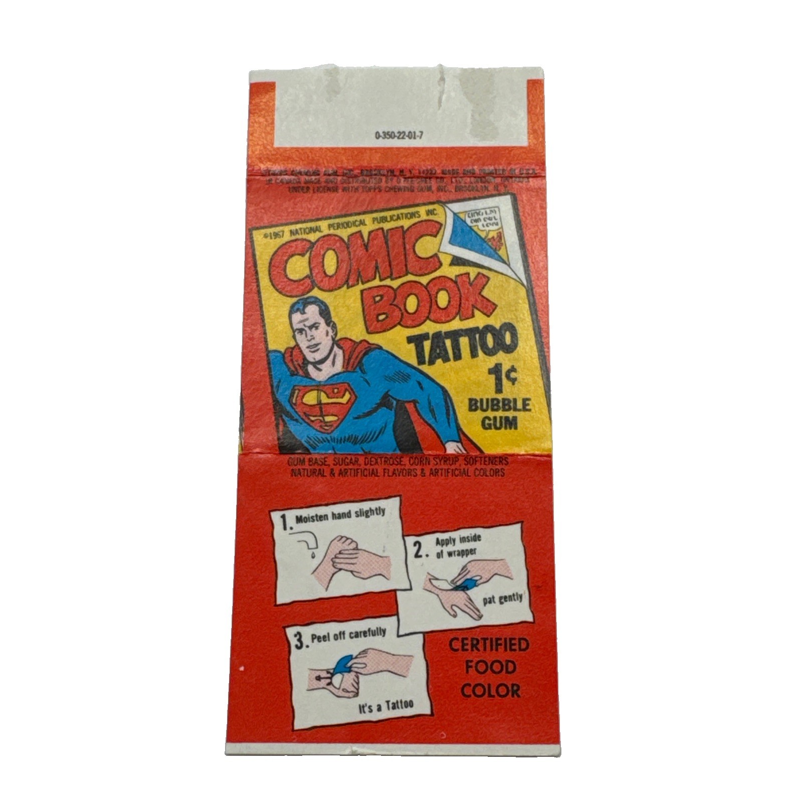 1962 Topps Superman Tattoo Bubble Gum Comic Book Wrapper Tattoo/ VG