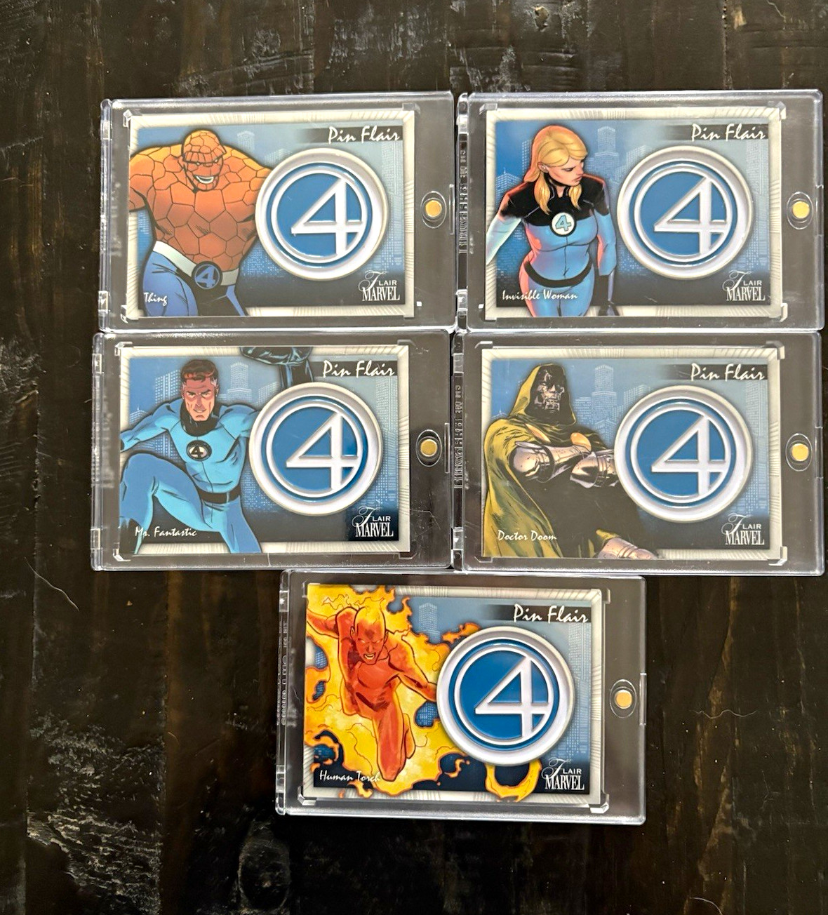 Fleer 2023 Marvel Flair Pin Flair Insert 5-Card Lot PFM6-10 Fantastic Four Fleer 2023 Marvel Flair Pin Flair Insert 5-Card Lot PFM6-10 Fantastic Four