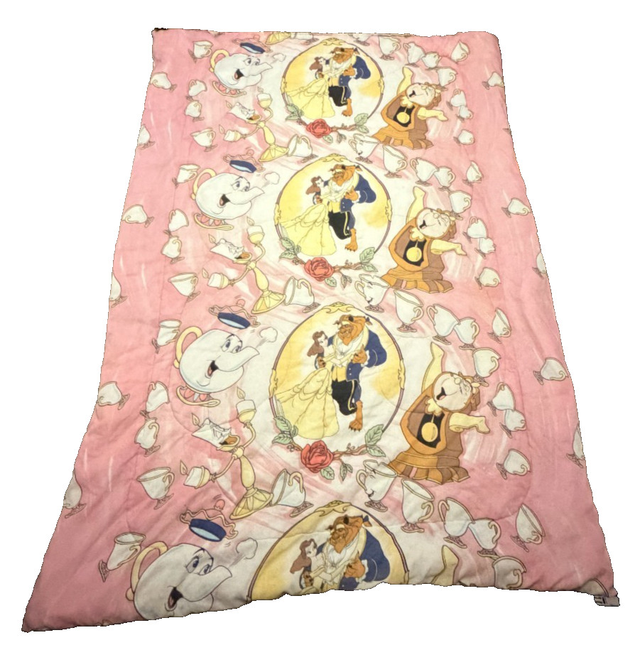 Vintage 1991 Disney Beauty and the Beast Comforter Twin82” x 62” Pink reversible Vintage 1991 Disney Beauty and the Beast Comforter Twin82” x 62” Pink reversible