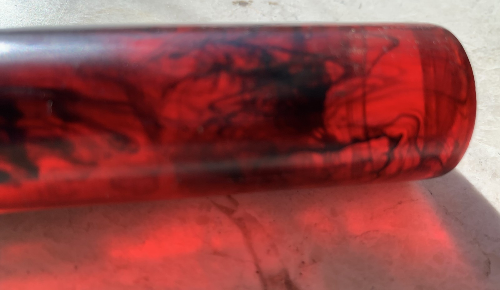 Vintage Red Black Marbled Bakelite Rod.  11" x 1".  Numbered.  199 grams.