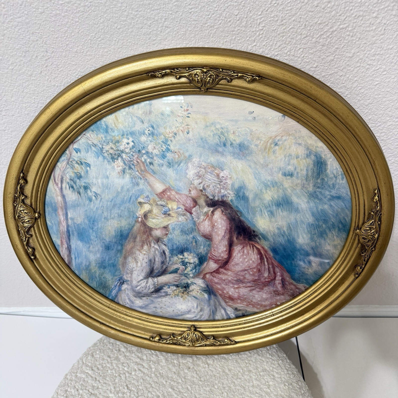Large VTG Art Lee K Parkinson Lady Picking Flowers Wood Oval Gold Frame 24 X 20” Large VTG Art Lee K Parkinson Lady Picking Flowers Wood Oval Gold Frame 24 X 20”