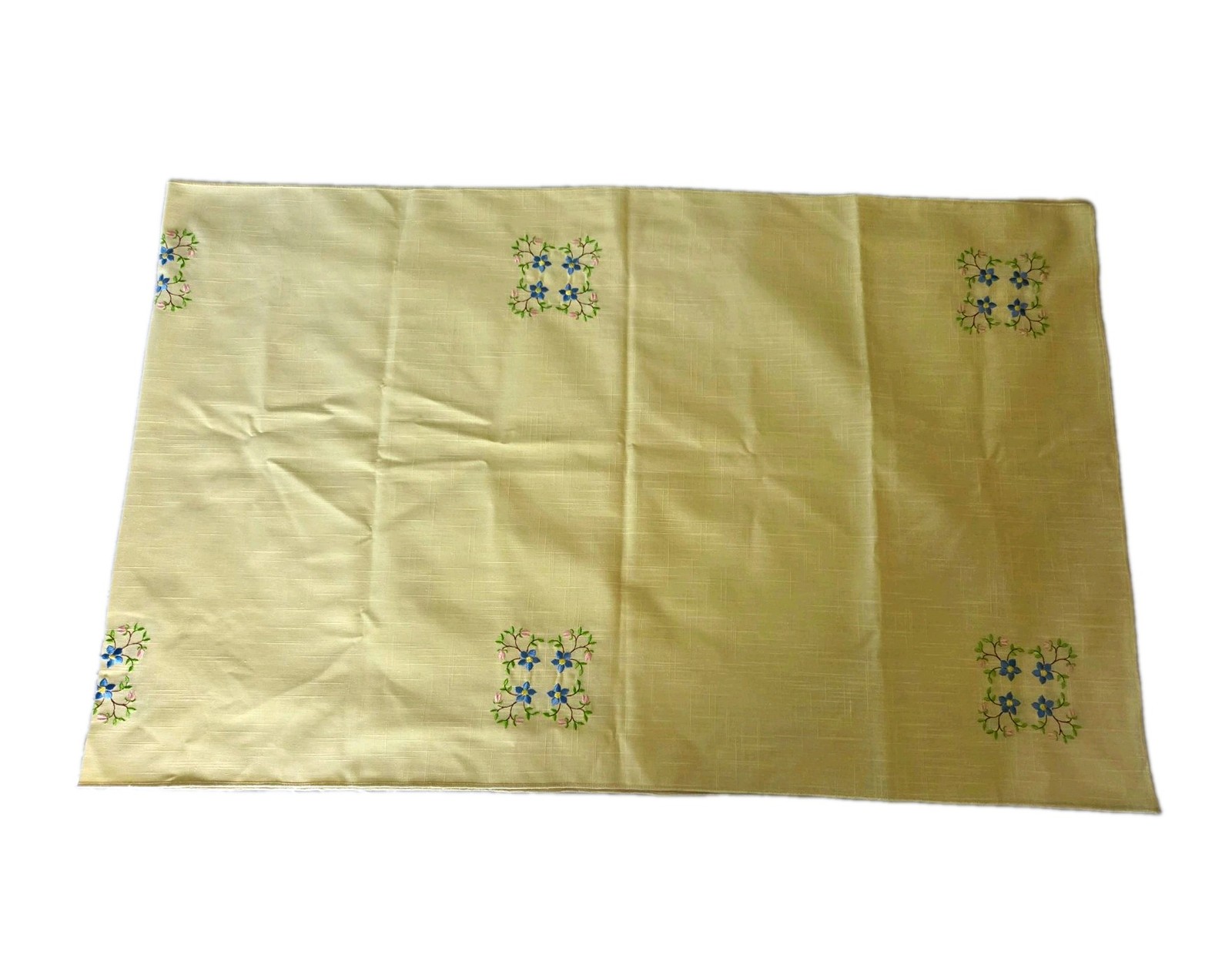 Vintage Hand Embroidered Yellow Linen Table Runner Long Tablecloth 23"x75"