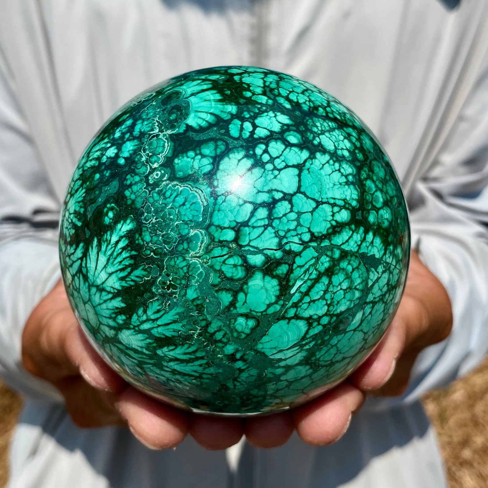 2.53LB Rare Natural Malachite quartz hand Carved sphere Crystal Healing