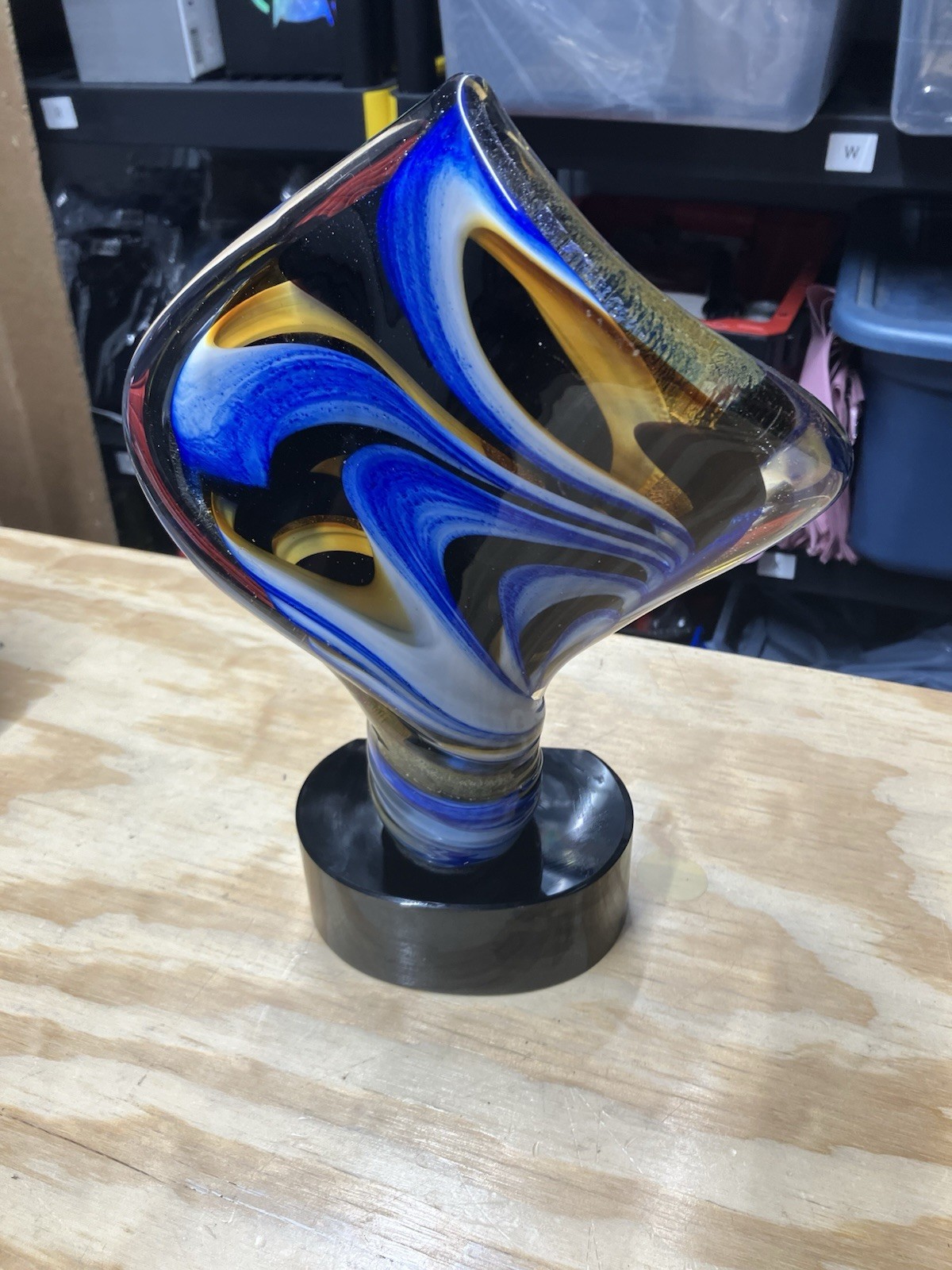 Heavy 7 Lb 12” Swirl Art Glass Trophy Sculpture