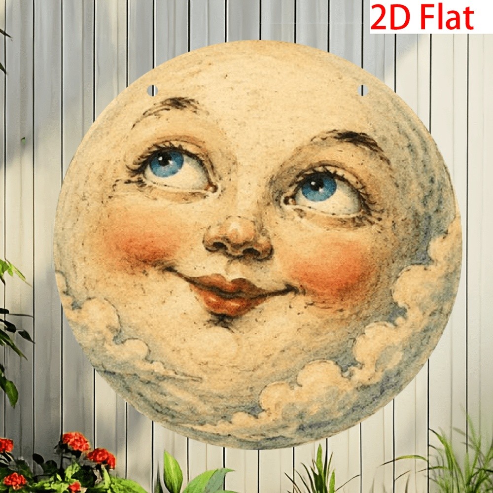 Vintage Cloud Moon Face Round Plaque Tin Metal Signs Home Décor 8x8 Vintage Cloud Moon Face Round Plaque Tin Metal Signs Home Décor 8x8