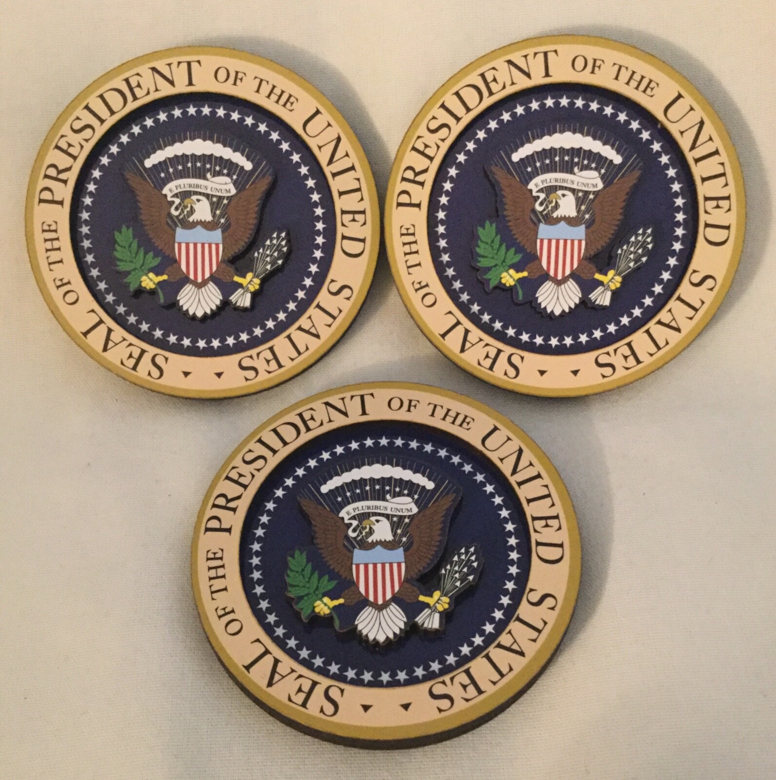 3 PRESIDENT WHITE HOUSE EAGLE SEAL MAGNET WOOD CARVED  DEMOCRAT REPUBLICAN DAR