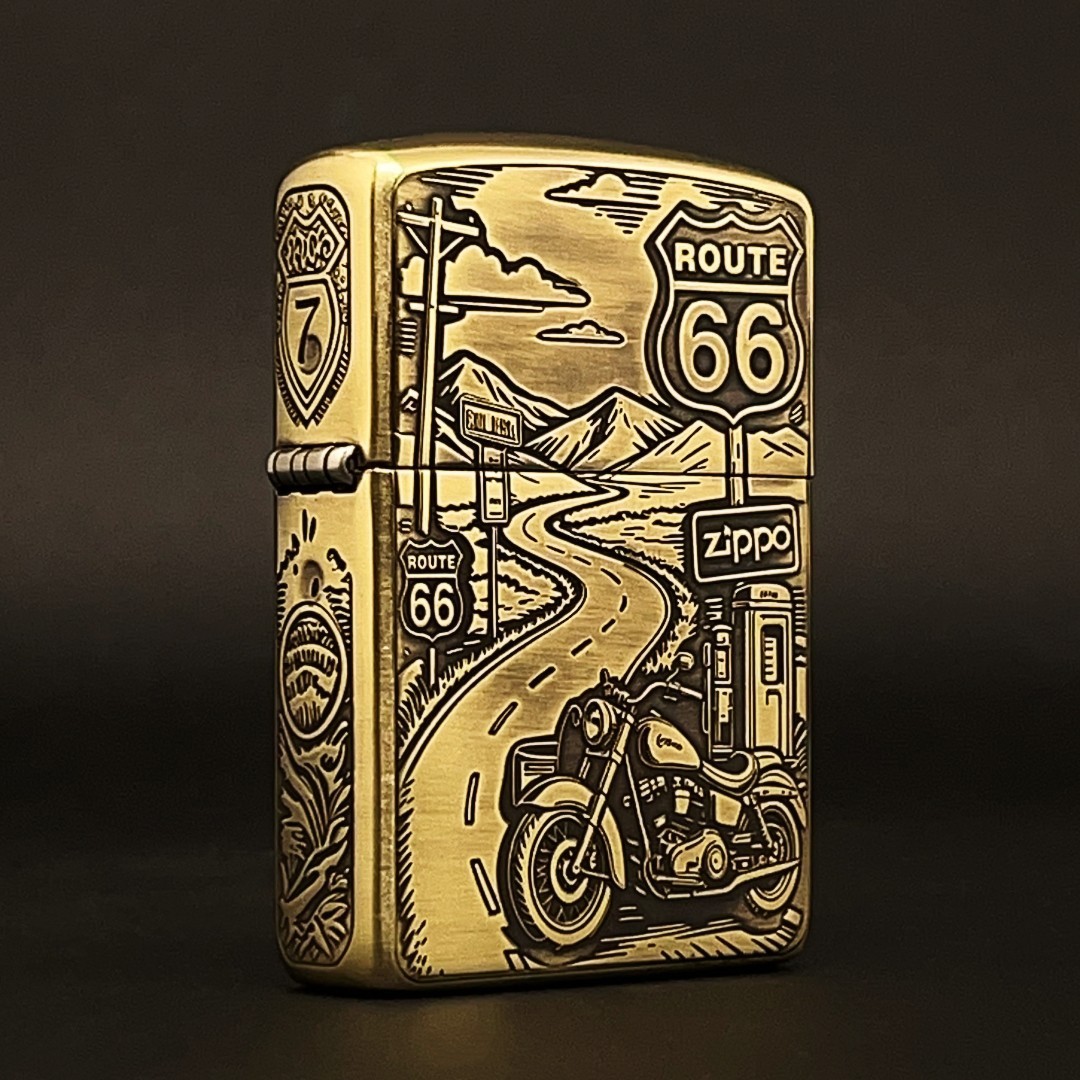 Zippo Route 66 Deep Engraved Lighter Vintage Brass Motorcycle Truck Collectible Zippo Route 66 Deep Engraved Lighter Vintage Brass Motorcycle Truck Collectible