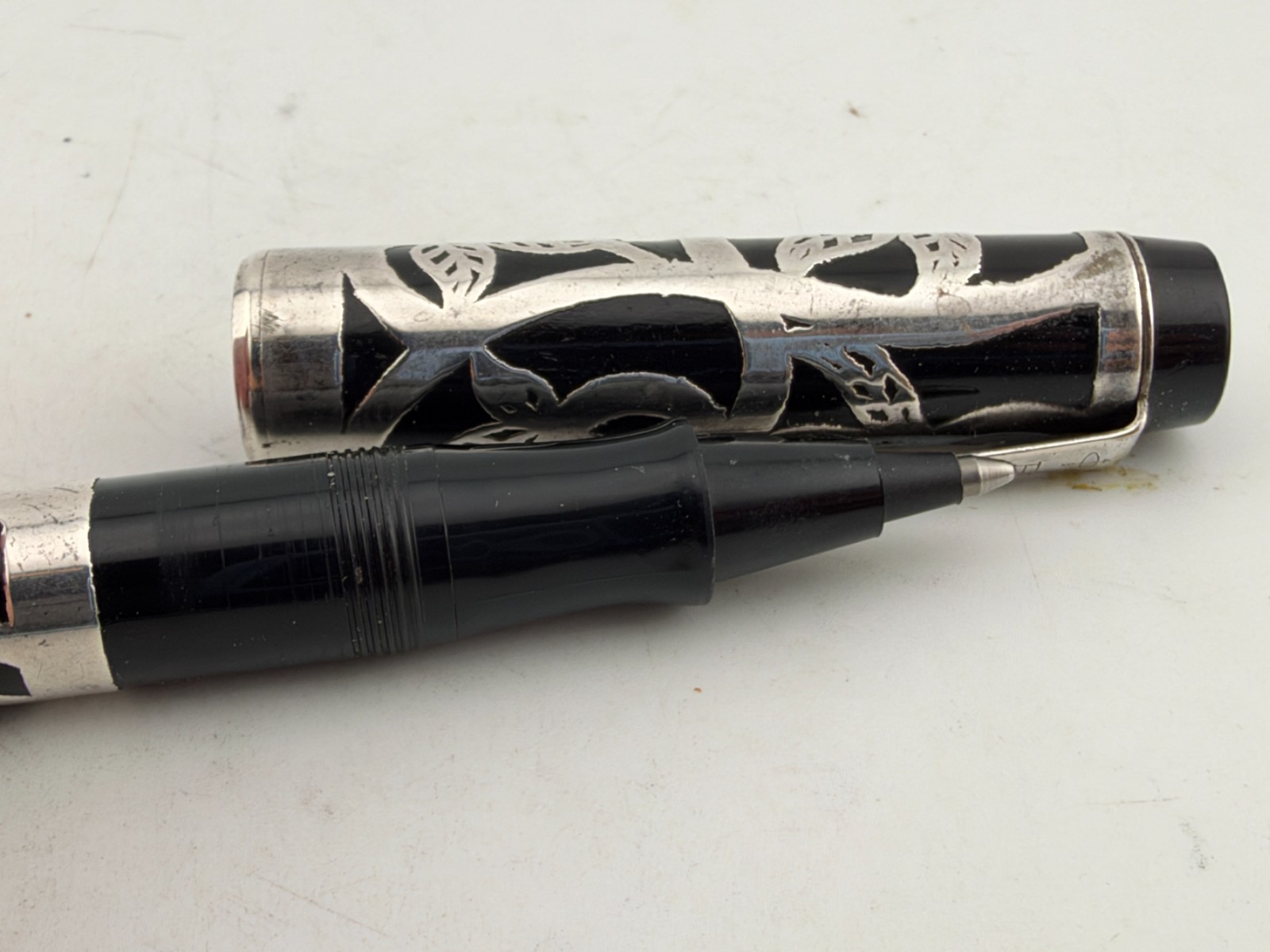 Very Rare Vintage Parker Big Red Rollerball Pen Sterling Silver Filigree Overlay Very Rare Vintage Parker Big Red Rollerball Pen Sterling Silver Filigree Overlay