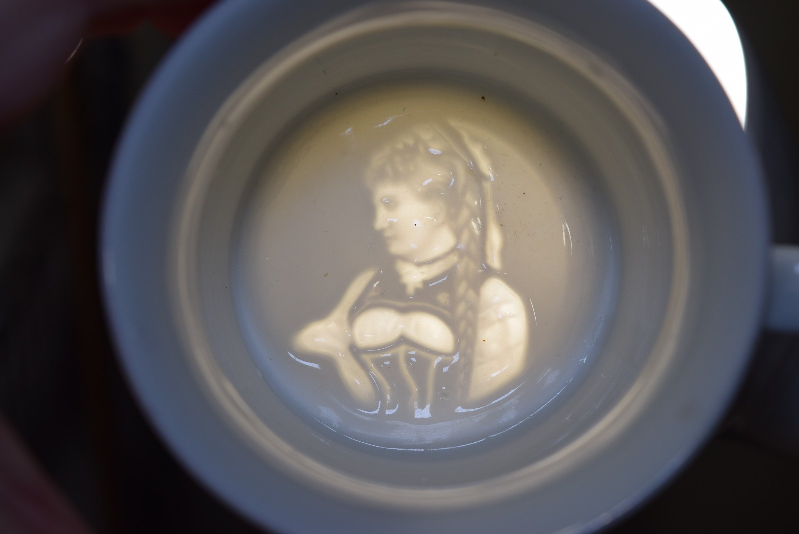 Antique LITHOPHANE SHAVING MUG Victorian German Beer Maid Wench IMAGE IN BOTTOM Antique LITHOPHANE SHAVING MUG Victorian German Beer Maid Wench IMAGE IN BOTTOM