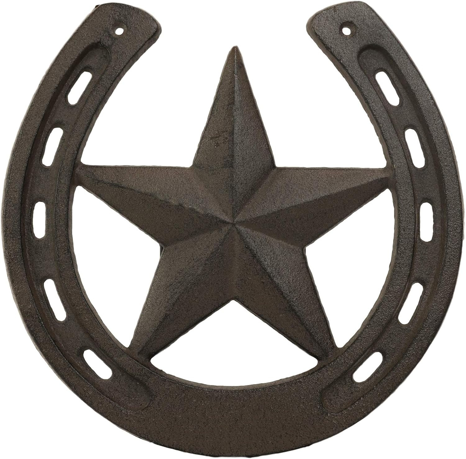 10 Wide Rustic Cast Iron Metal Horseshoe with Western Star Wall 10 Wide Rustic Cast Iron Metal Horseshoe with Western Star Wall