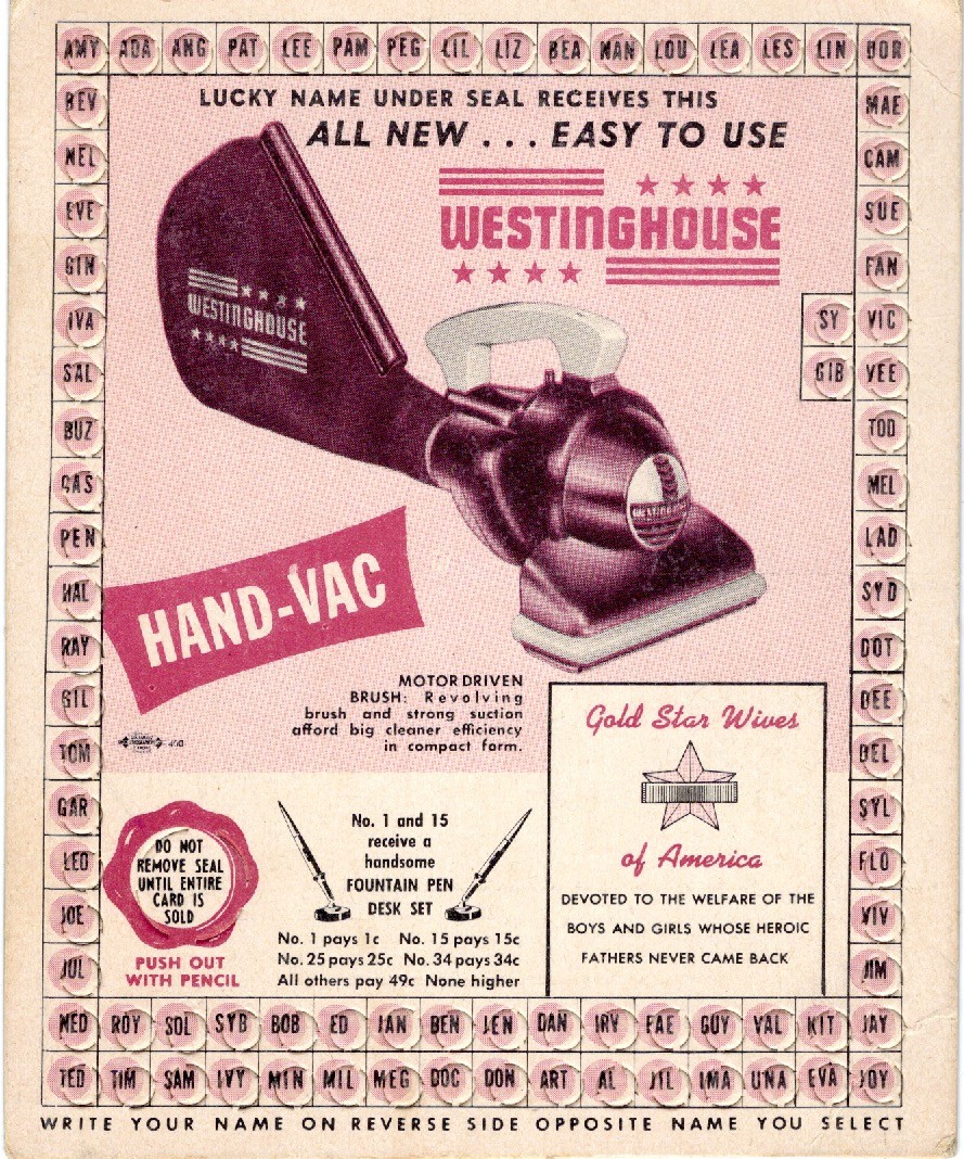 Vintage 1940's HAND-VAC by Westinghouse Advertising Name Punch Card UnPunched. Vintage 1940's HAND-VAC by Westinghouse Advertising Name Punch Card UnPunched.