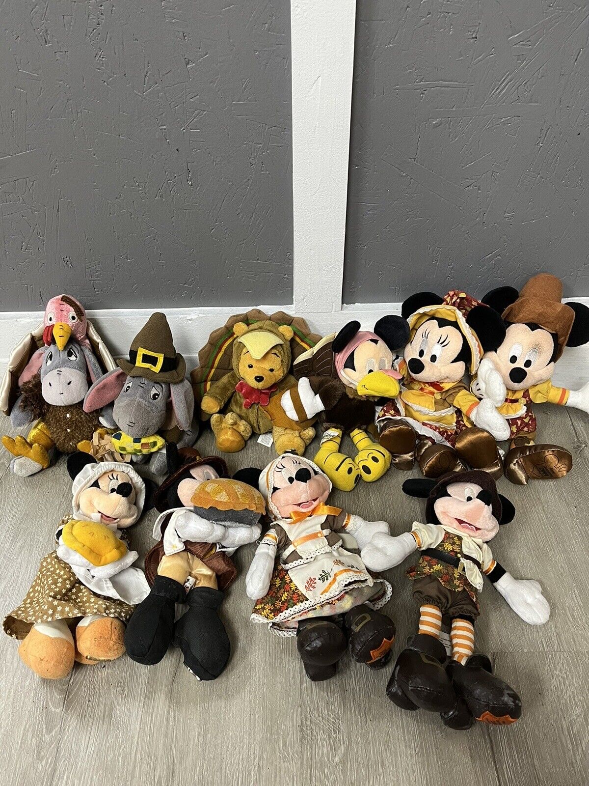 Disney Mixed Plush Lot - Pooh Eeyore Mickey Minnie Thanksgiving Fall Seasonal
