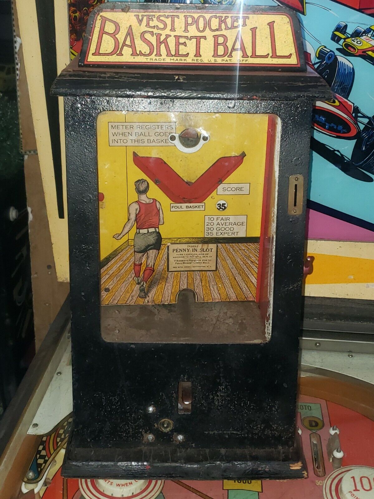 1929 Peo Mfg Vest Pocket Countertop Basketball Coin Operated Arcade Game