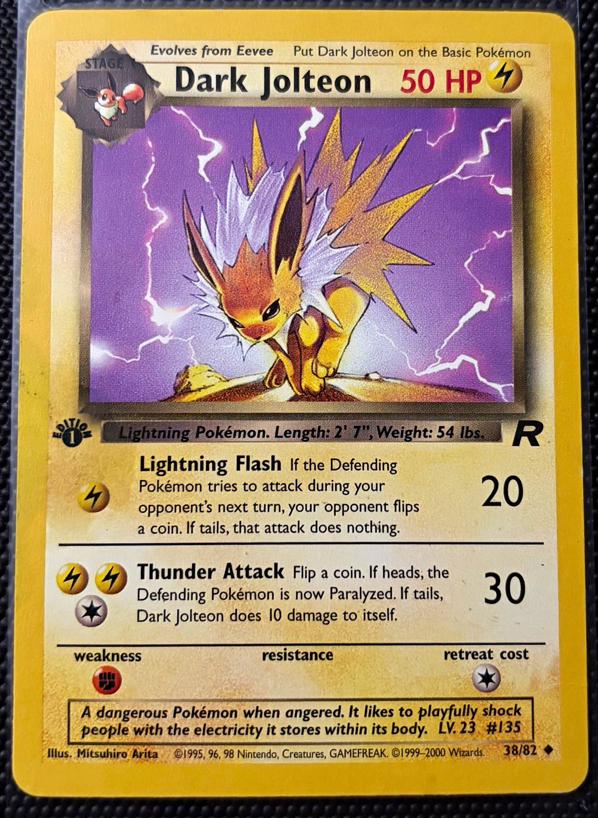 Wizards Pokémon Dark Jolteon Team Rocket 1st Edition 38/82 English 2000 Arita Wizards Pokémon Dark Jolteon Team Rocket 1st Edition 38/82 English 2000 Arita