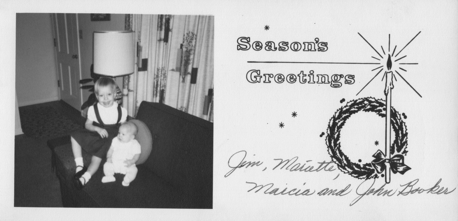 1960s Girl Baby Siblings Christmas Greeting Card Season Greetings Childhood 1960s Girl Baby Siblings Christmas Greeting Card Season Greetings Childhood