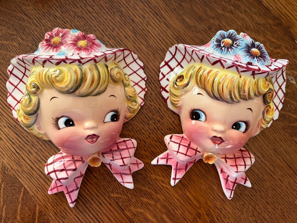 Vintage Set of 2 MCM Retro Miss Dainty Lefton Girl Wall Pockets ~ Japan Vintage Set of 2 MCM Retro Miss Dainty Lefton Girl Wall Pockets ~ Japan