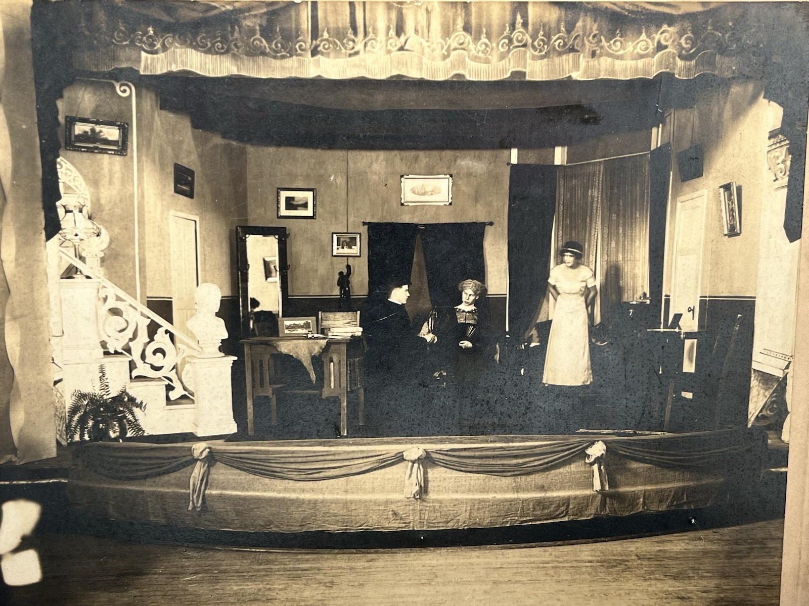 Antique Victorian Photo Theater Play Actors Acting On Stage Lewis Studio OOAK 9” Antique Victorian Photo Theater Play Actors Acting On Stage Lewis Studio OOAK 9”