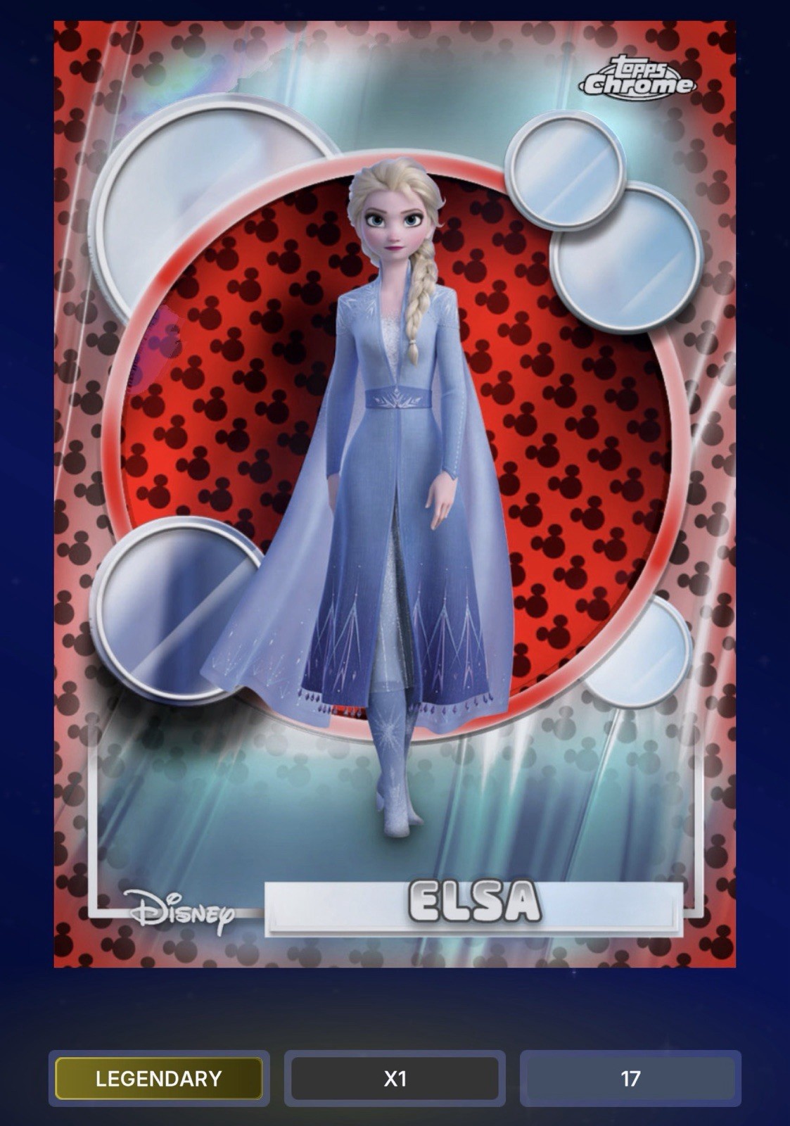 DIGITAL 2026 Topps Chrome Disney Frozen Elsa Red & Black Base Legendary /28 DIGITAL 2026 Topps Chrome Disney Frozen Elsa Red & Black Base Legendary /28