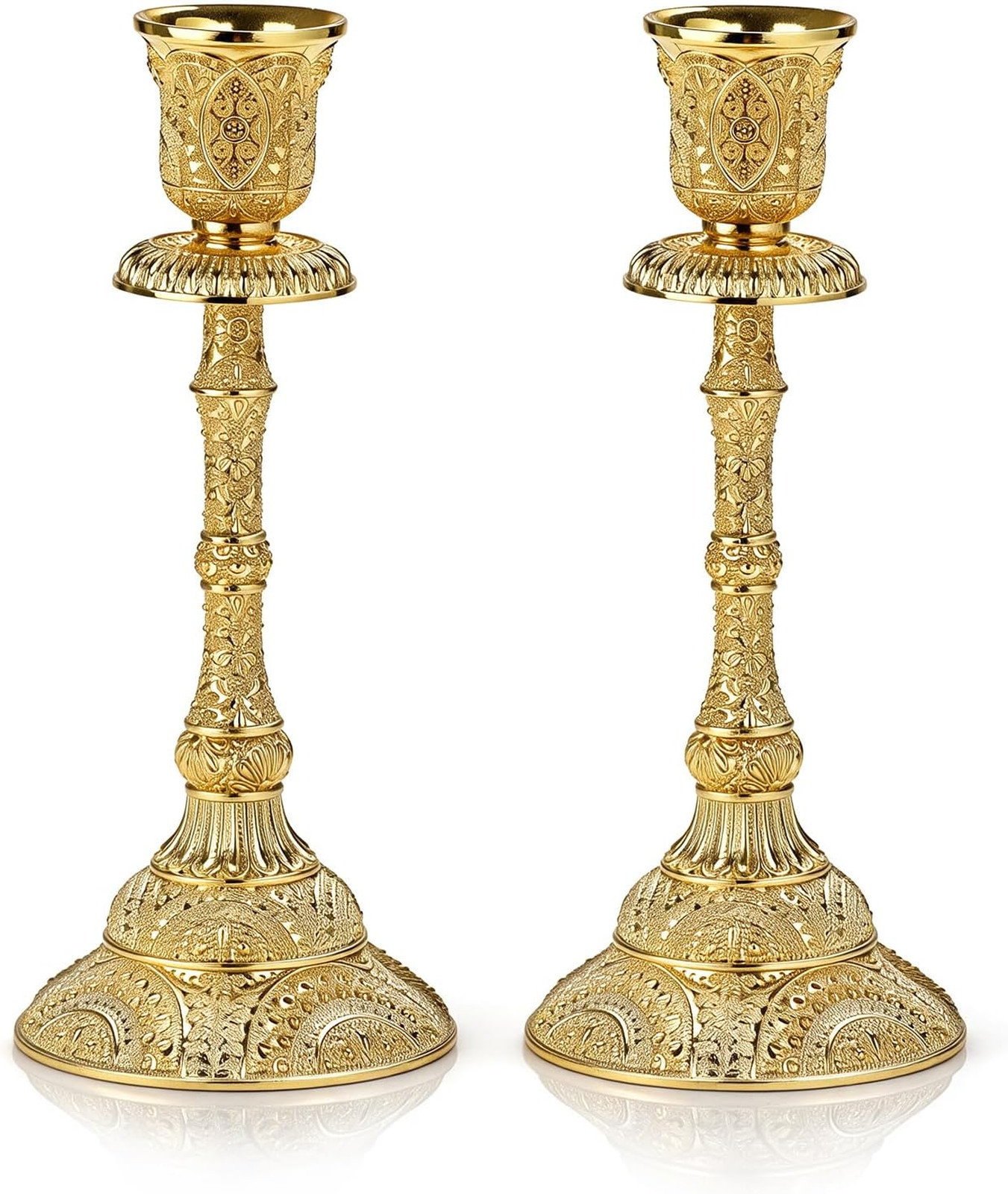 Set of 2 gold taper candle holders vintage brass metal candlesticks 7.4 inch Set of 2 gold taper candle holders vintage brass metal candlesticks 7.4 inch