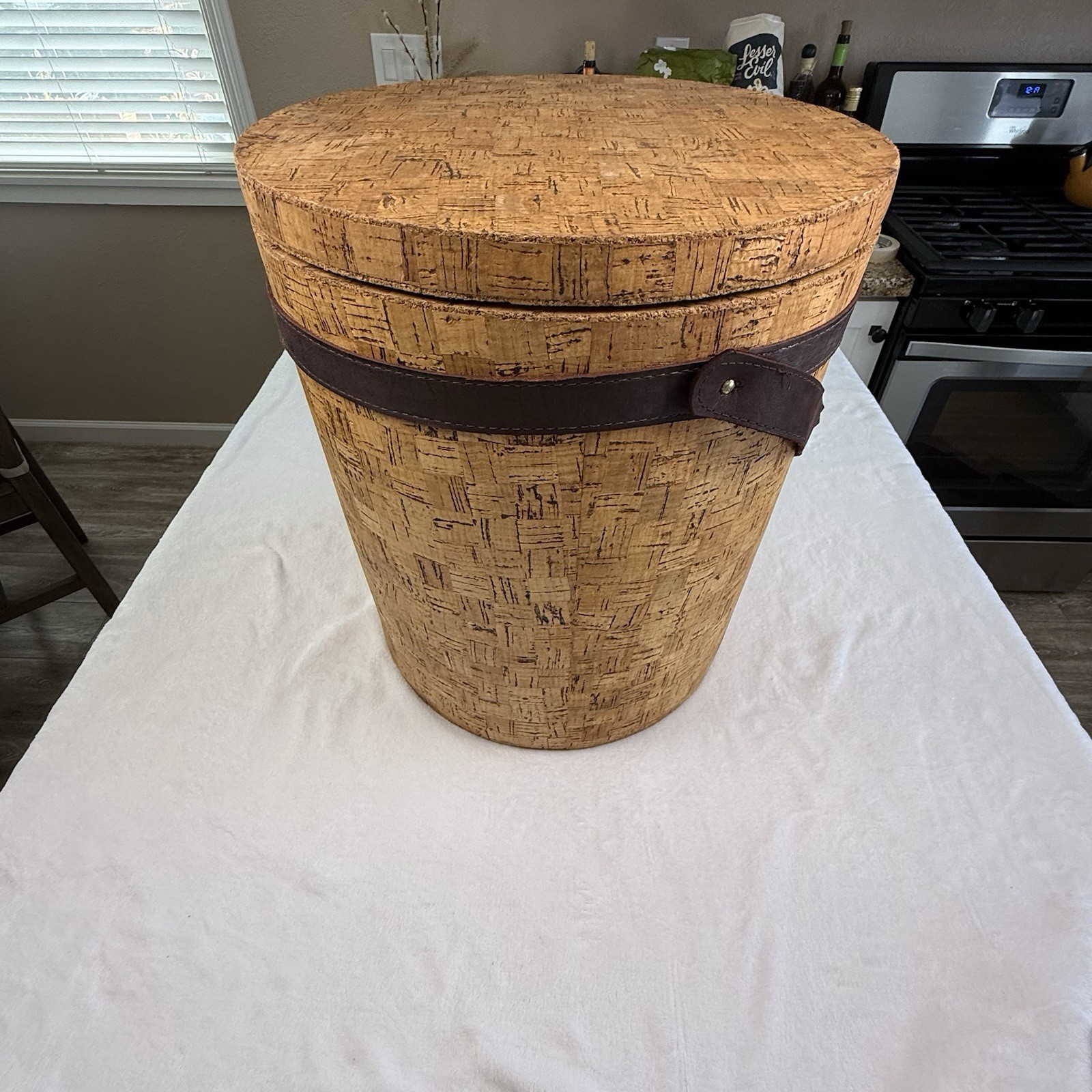 Vintage 1960s Georges Briard Cork Ice Bucket Large MCM Barware Leather Trim Vintage 1960s Georges Briard Cork Ice Bucket Large MCM Barware Leather Trim