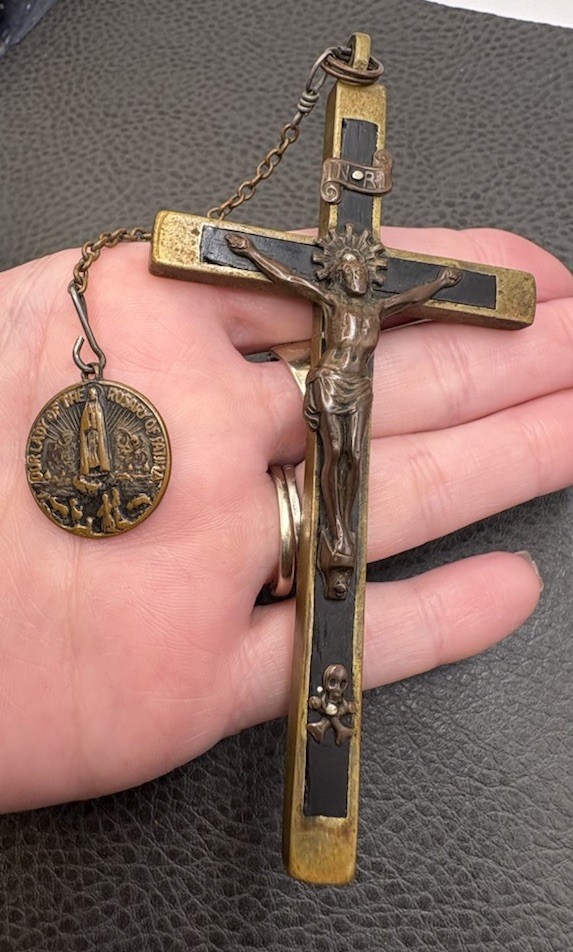 VTG HUGE EUROPE NUN PECTORAL BRASS CROSS CRUCIFIX JESUS CHRIST INRI SKULL INLAY VTG HUGE EUROPE NUN PECTORAL BRASS CROSS CRUCIFIX JESUS CHRIST INRI SKULL INLAY