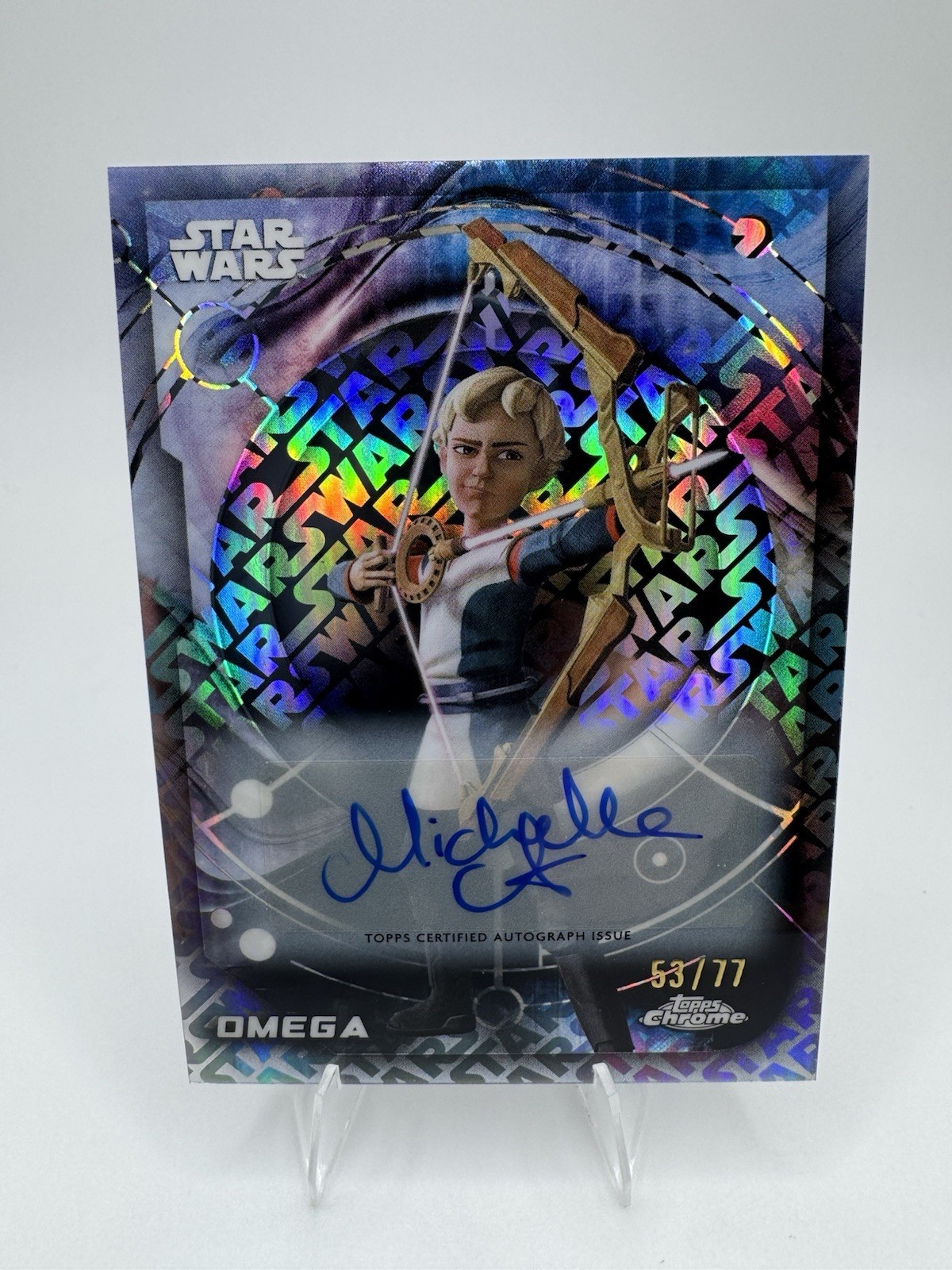 2026 Topps Chrome Star Wars Logofractor Autograph /77 Omega - Michelle Ang #158 2026 Topps Chrome Star Wars Logofractor Autograph /77 Omega - Michelle Ang #158