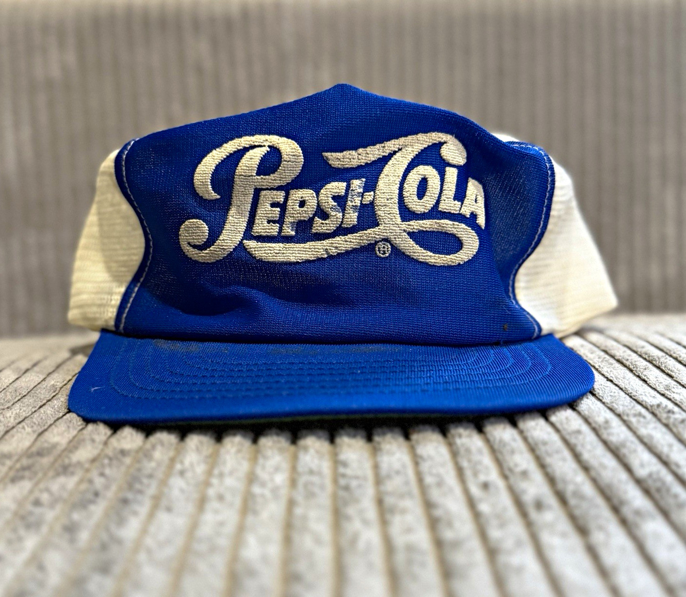 Vintage 1970s/1980s Pepsi-Cola Script Logo Mesh Trucker Hat Vintage 1970s/1980s Pepsi-Cola Script Logo Mesh Trucker Hat