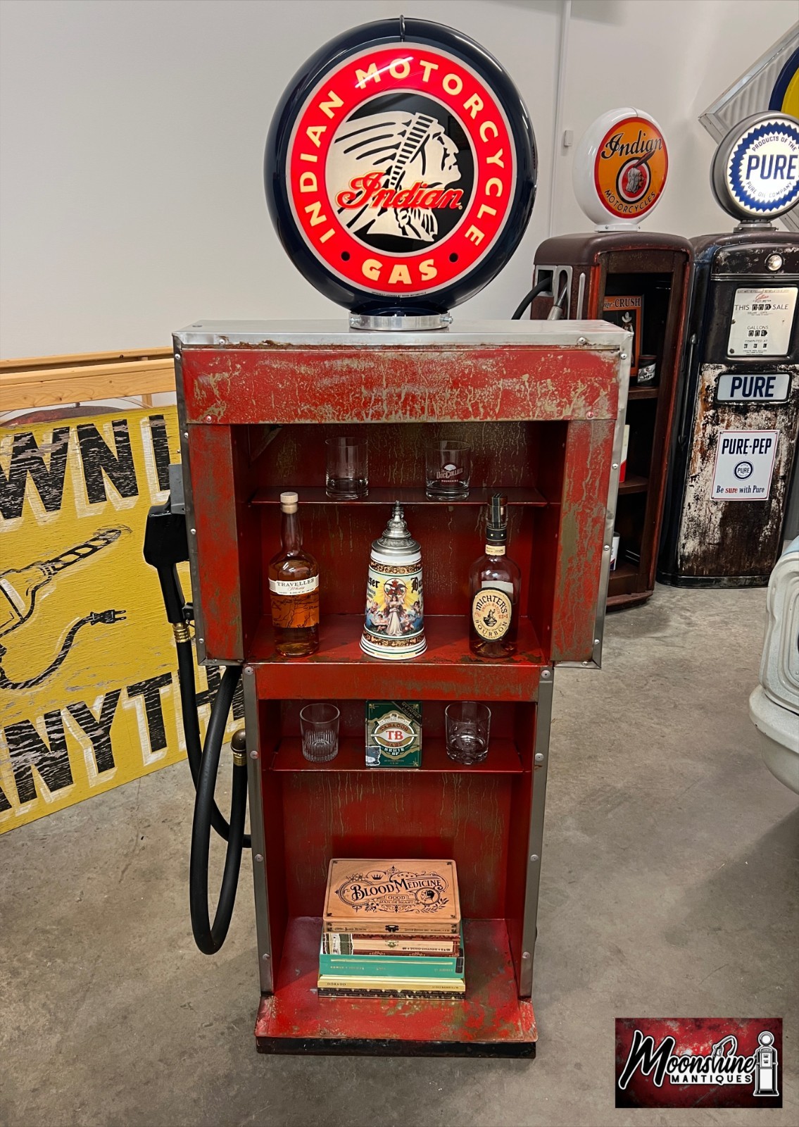 Rustoration 1960’s INDIAN MOTORCYCLES Gilbarco Gas Pump w/ Shelves