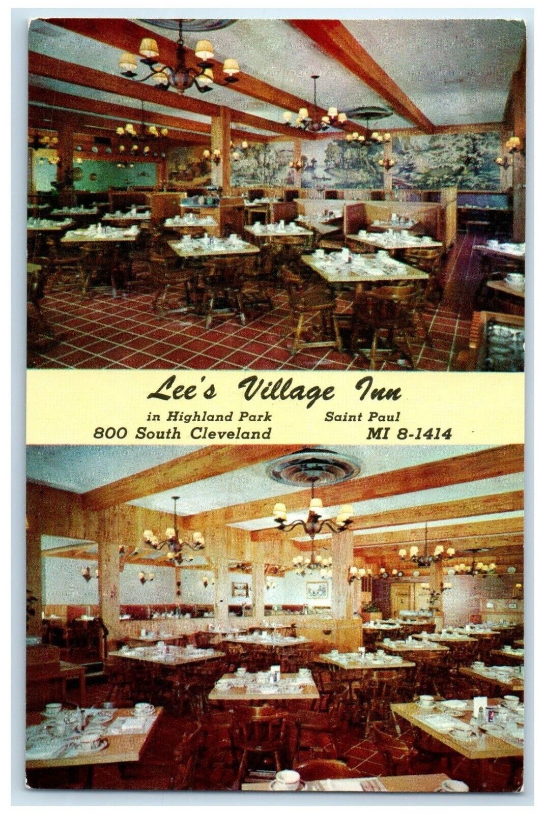c1960's Lee's Village Inn Highland Park St. Paul Minnesota MN Vintage Postcard