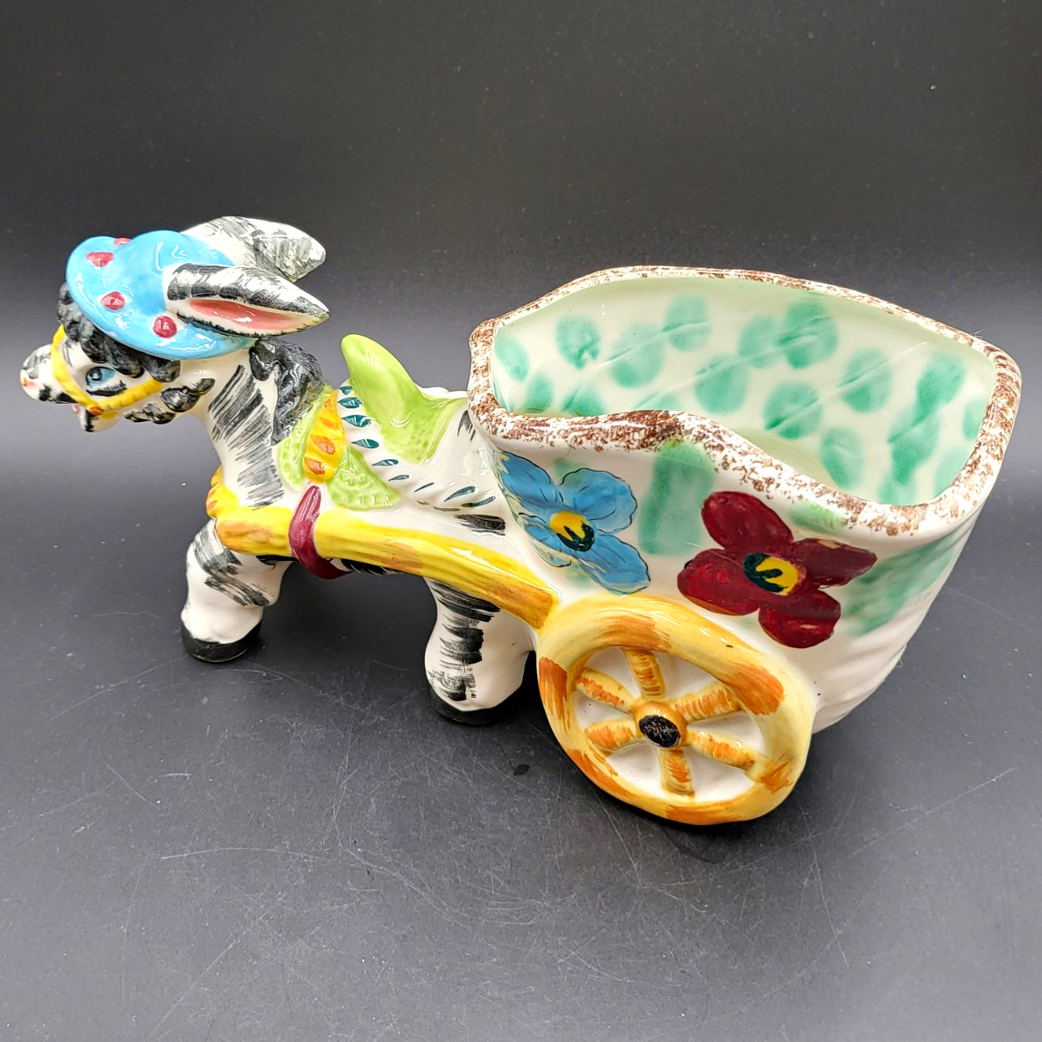 Vintage Mid-Century Italian Ceramic Donkey and Cart Planter - Hand Painted Italy Vintage Mid-Century Italian Ceramic Donkey and Cart Planter - Hand Painted Italy