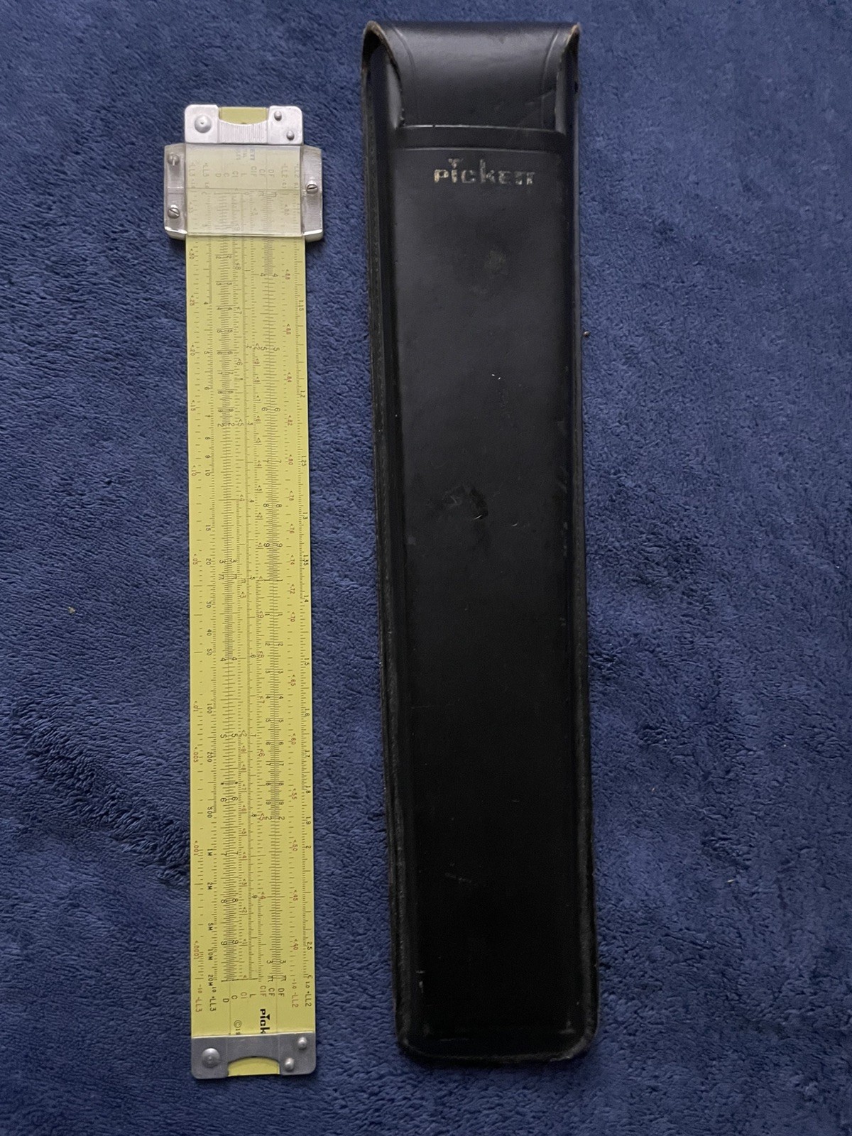 VINTAGE pickett SLIDE Rule with fancy original case all metal VINTAGE pickett SLIDE Rule with fancy original case all metal