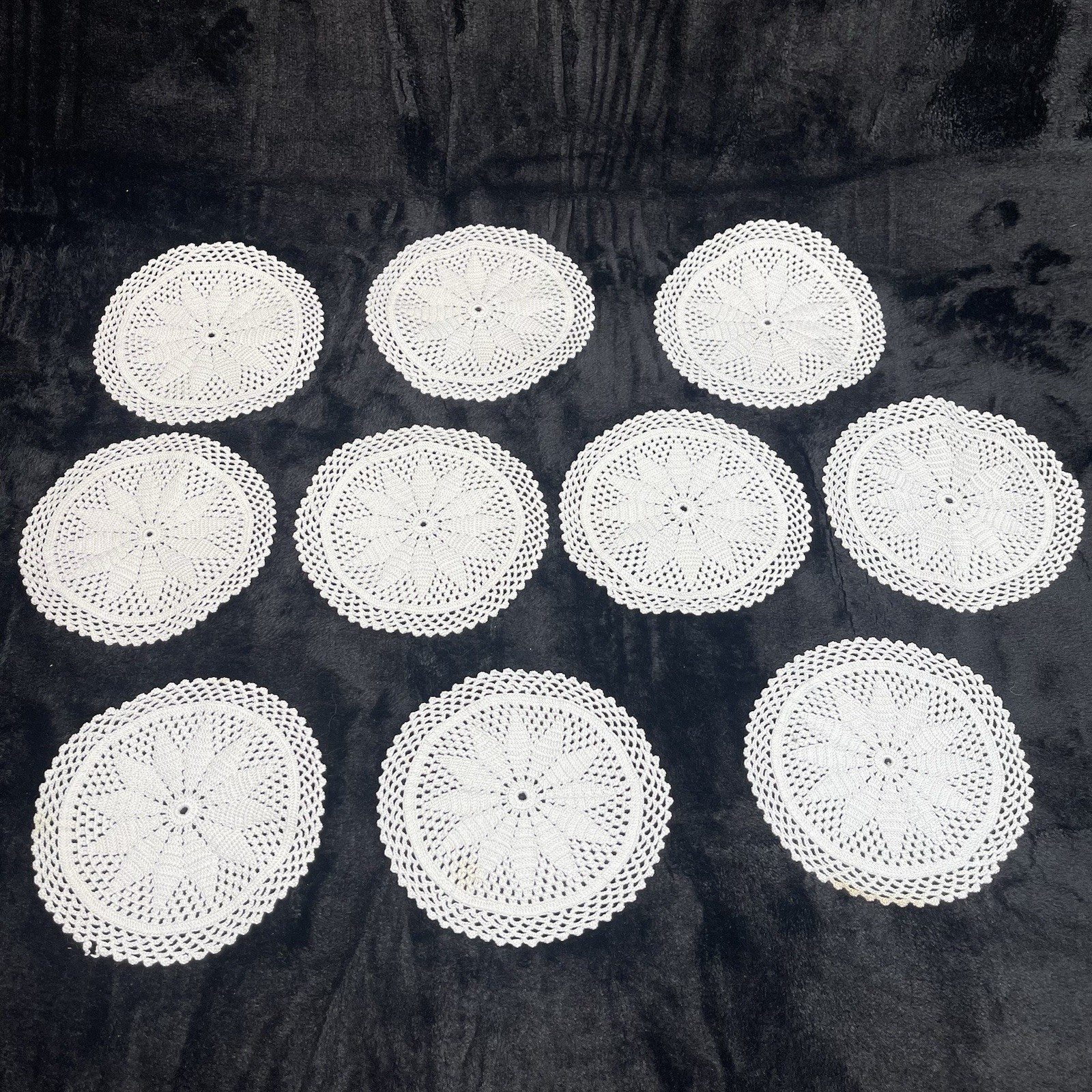 Vintage Lace Doily Coasters Cocktail Set of 10 White Crochet 4.25” Round Vintage Lace Doily Coasters Cocktail Set of 10 White Crochet 4.25” Round